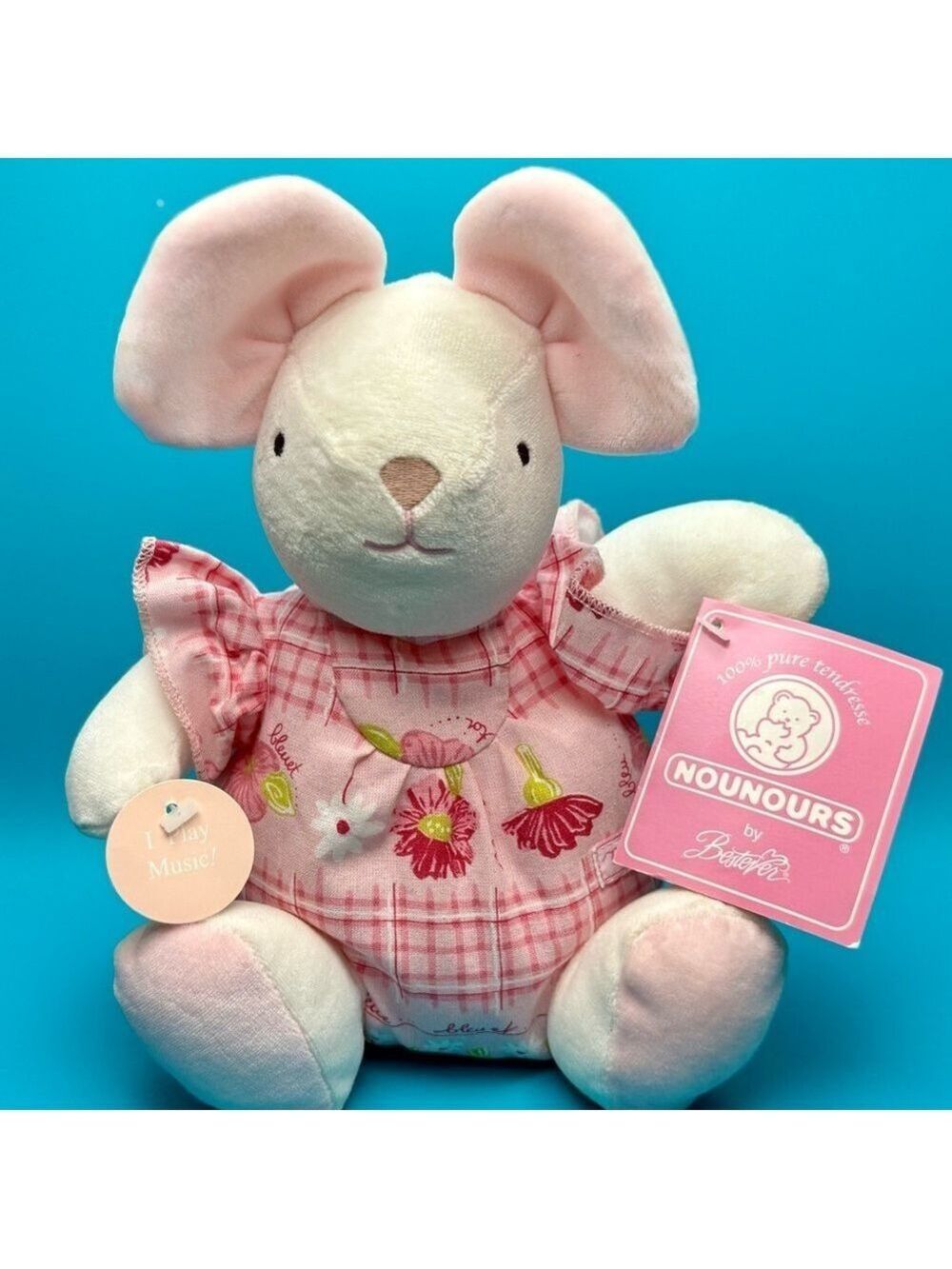Bestever Nounours Souris Musicale Rose 9” Plush – Wind-Up Music Box Mint